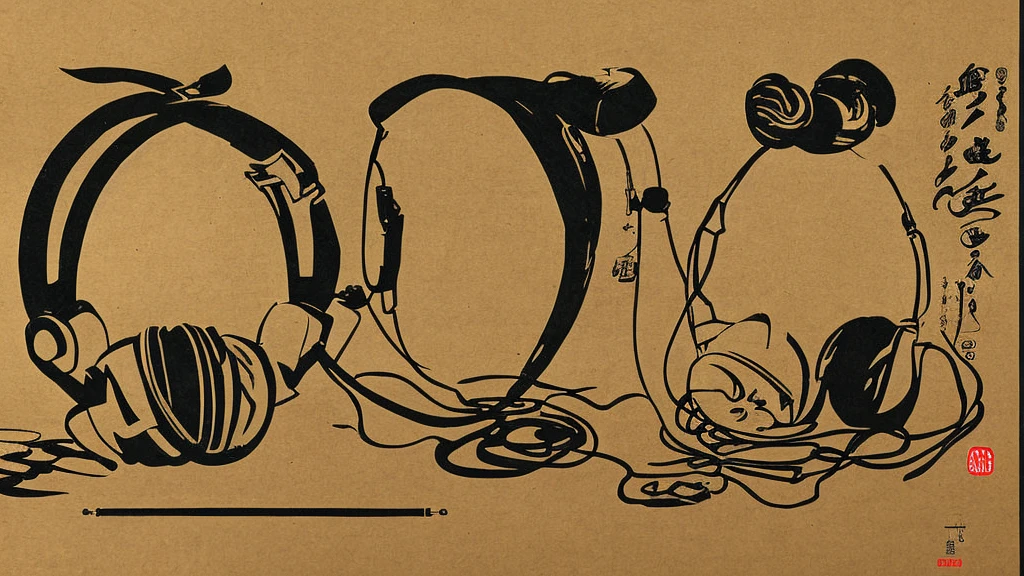 Japanese painting、music、headphone、DJ、record
