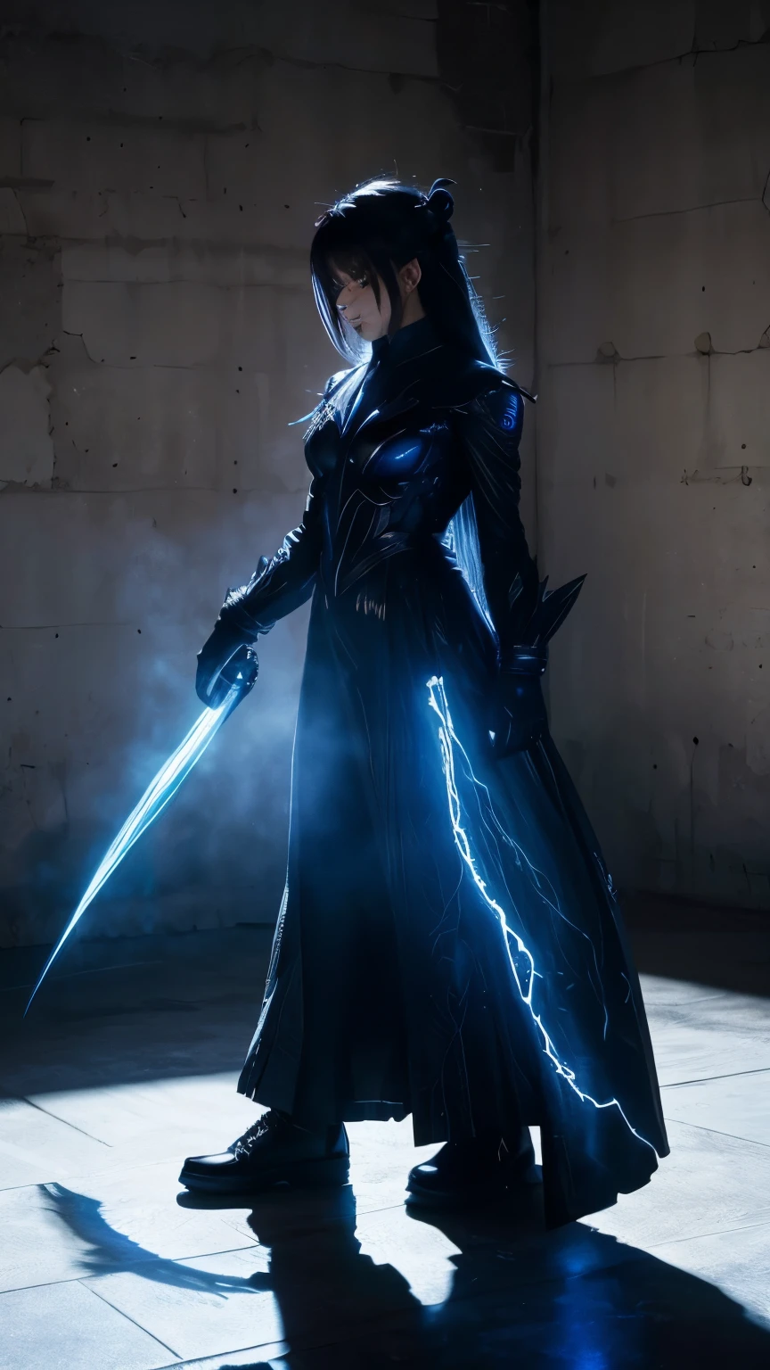 Ultra-detailed, Highest quality, A high-definition masterpiece depicting an inhuman shadow spirit imbued with blue energy.。Perfect Shadow。, High Quality Shading, Realistic,