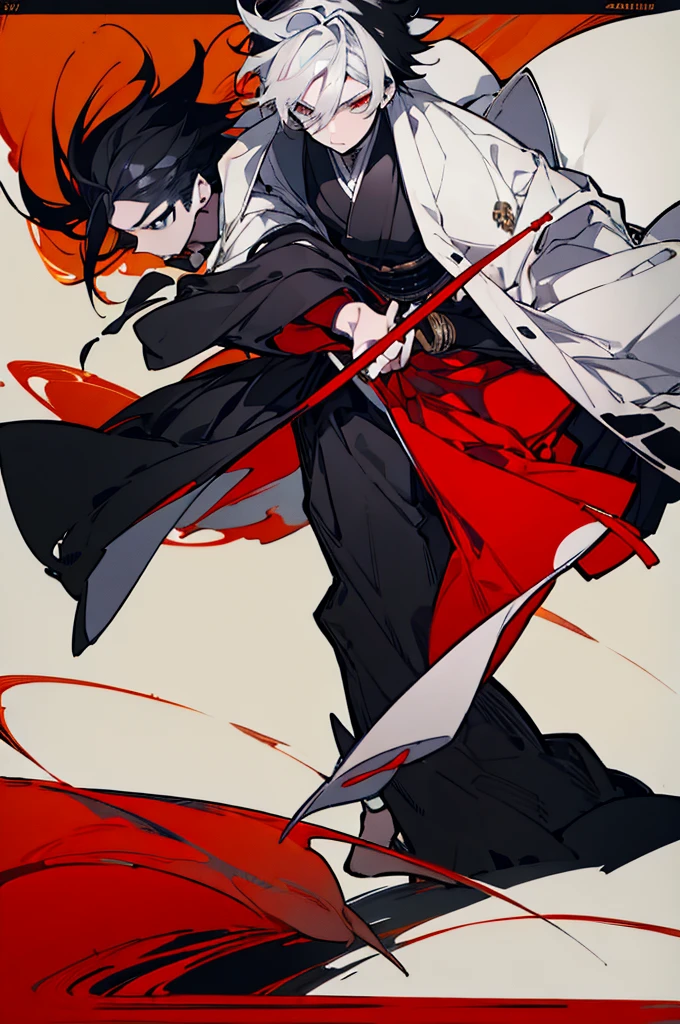 a close up of a person with a sword and a guy with a red dress, handsome guy in demon slayer art, best anime character design, detailed anime character art, anime character; full body art, anime character design a death god, character adoptable, handsome japanese demon boy, bloody + concept art, official character art, onmyoji detailed art, beautiful male god of death a close up of a person in a black dress with a gold belt, flowing white robes, black haired deity, genshin impact character, golden-black robes, picture of a male samurai and death god, d&d dark sun character art, official character art, holding a katana, holding a katana, holding a katana, holding a katana, holding a katana, bloody, bloody, bloody, bloody, red and golden effects, red and golden effects, red effects, golden effects, black and white hair, black and white hair, black and white hair, black and white hair, black and white hair, golden effects, golden effects