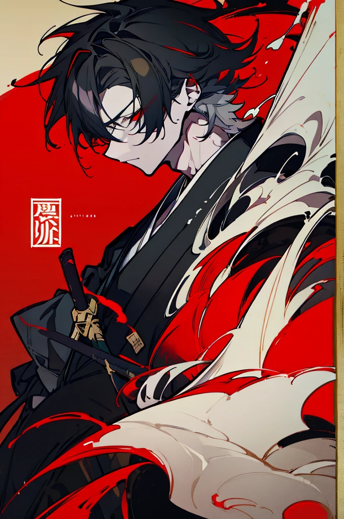 a close up of a person with a sword and a guy with a red dress, handsome guy in demon slayer art, best anime character design, detailed anime character art, anime character; full body art, anime character design a death god, character adoptable, handsome japanese demon boy, bloody + concept art, official character art, onmyoji detailed art, beautiful male god of death a close up of a person in a black dress with a gold belt, flowing white robes, black haired deity, genshin impact character, golden-black robes, picture of a male samurai and death god, d&d dark sun character art, official character art, holding a katana, holding a katana, holding a katana, holding a katana, holding a katana, bloody, bloody, bloody, bloody, red and golden effects, red and golden effects, red effects, golden effects, black and white hair, black and white hair, black and white hair, black and white hair, black and white hair, golden effects, golden effects