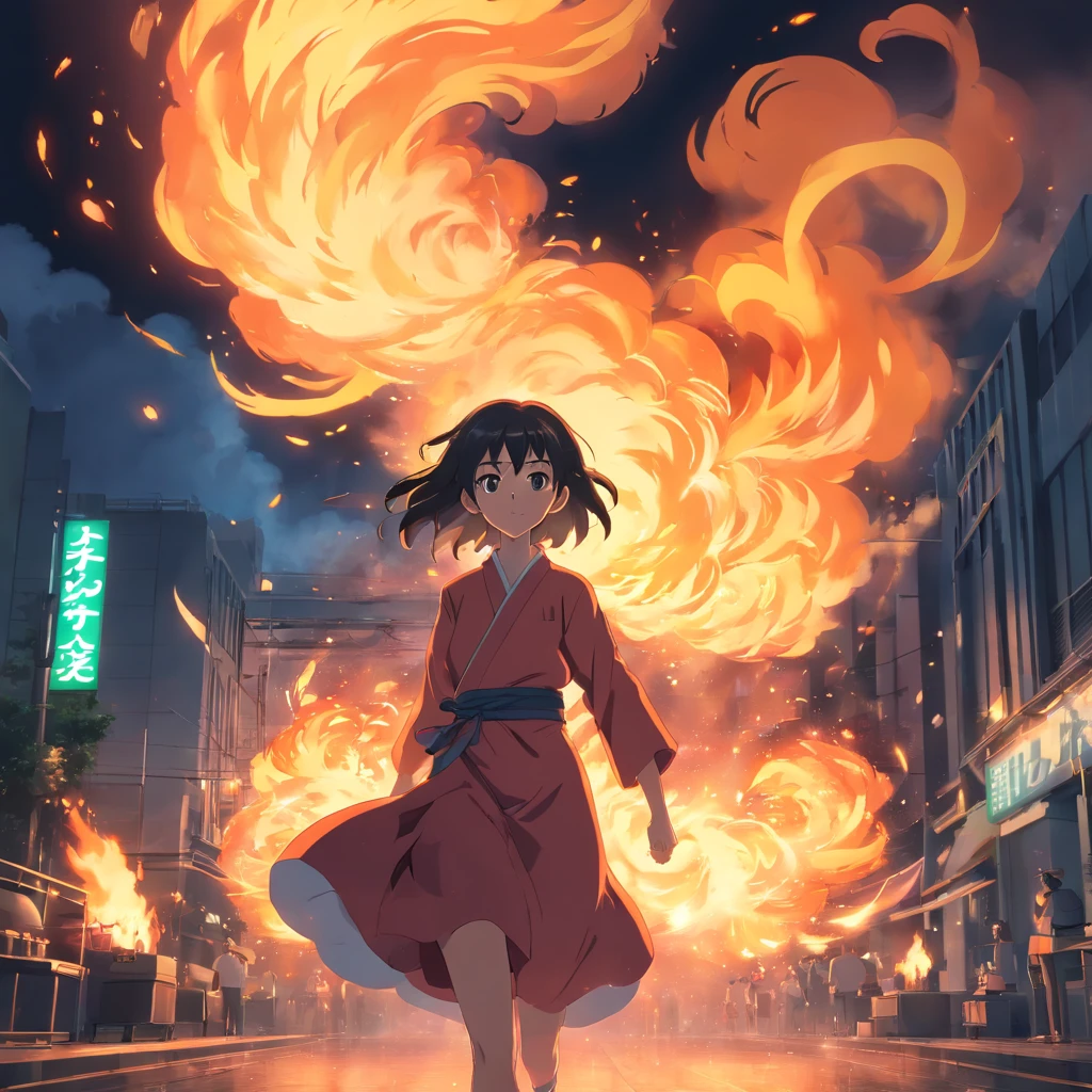 Niji Mode.  Magical fire in the form and state of smoke, smoky flames, smoke made from fire, texture of smoke, colors of fire.  After Effects, special effects, 3D animation.  Arcane special effects, Demon Slayer style powers.