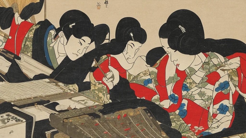 Japanese painting、music、headphone、DJ、record