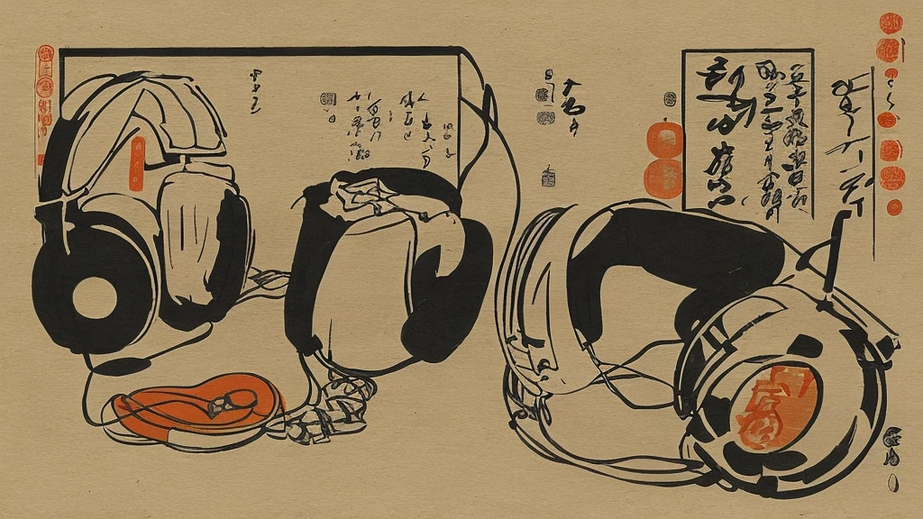 Japanese painting、music、headphone、DJ、record