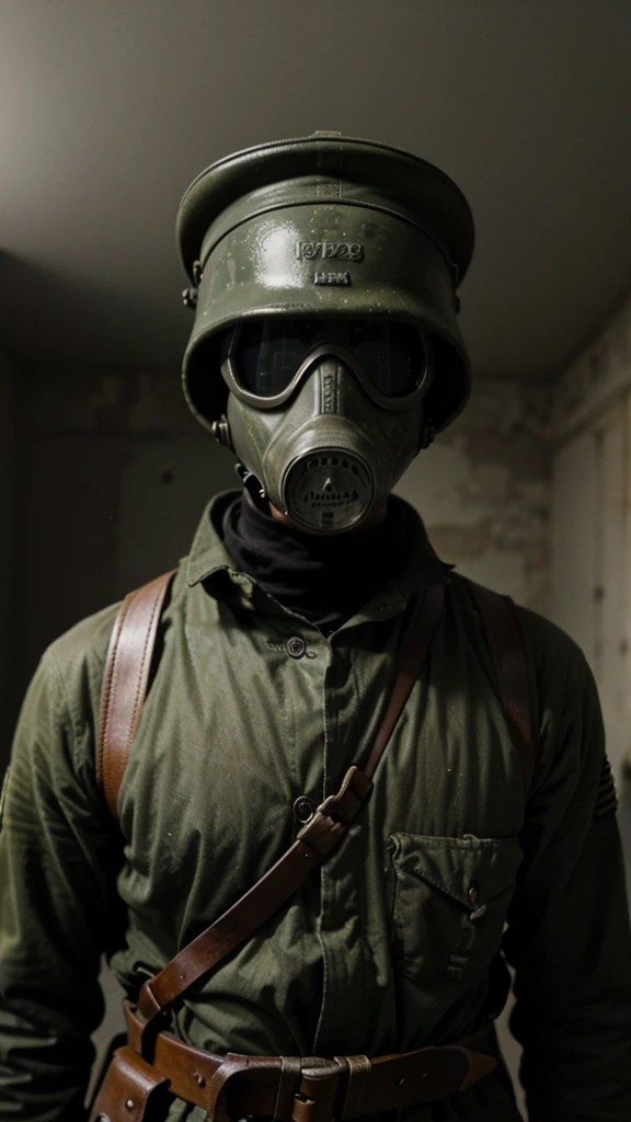 A man with gas mask in 1918s German soldier WWI 