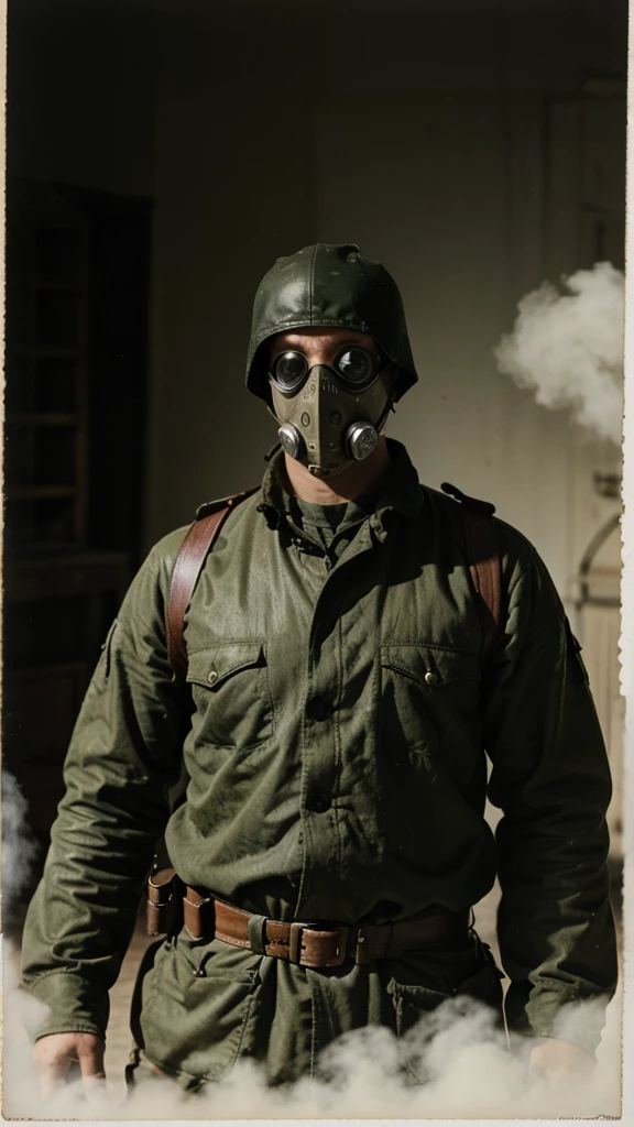 A man with gas mask in 1918s German soldier WWI 