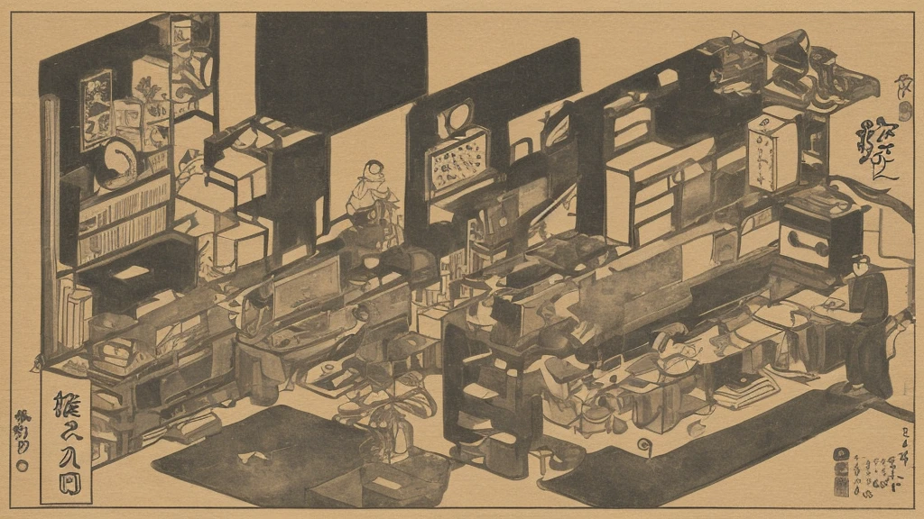 Japanese painting、music、headphone、DJ、record