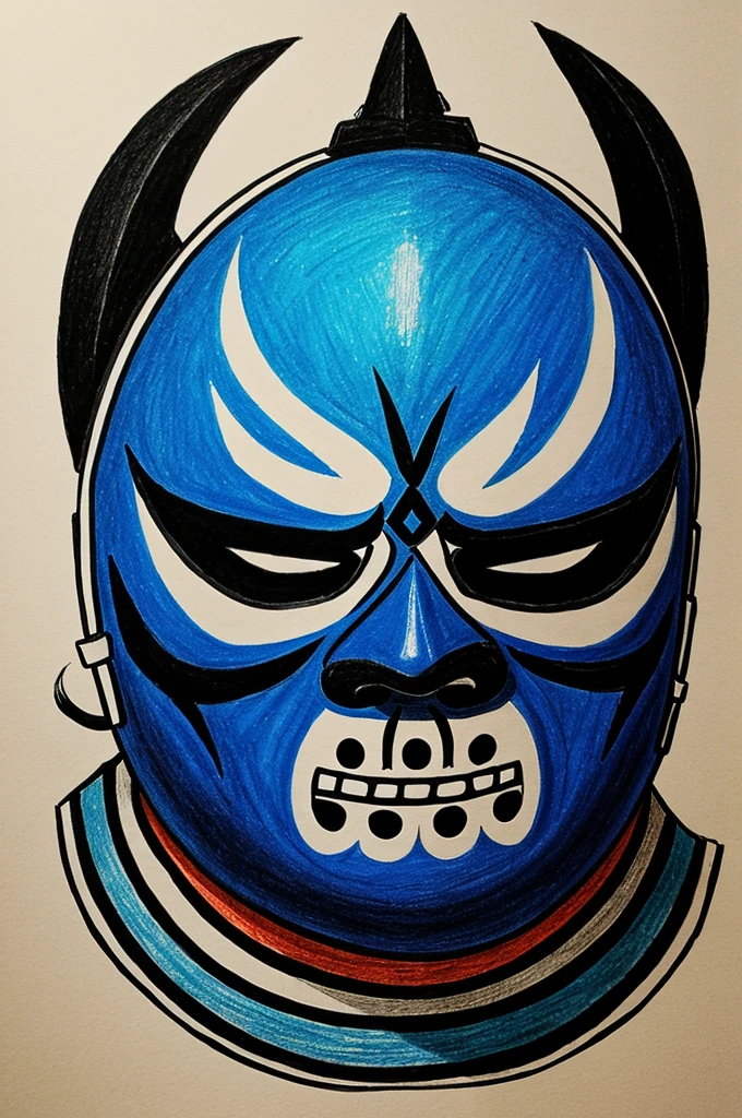 Generates a simple drawing of the classic mask of the Mexican wrestler Blue Demon, con fondo blanco