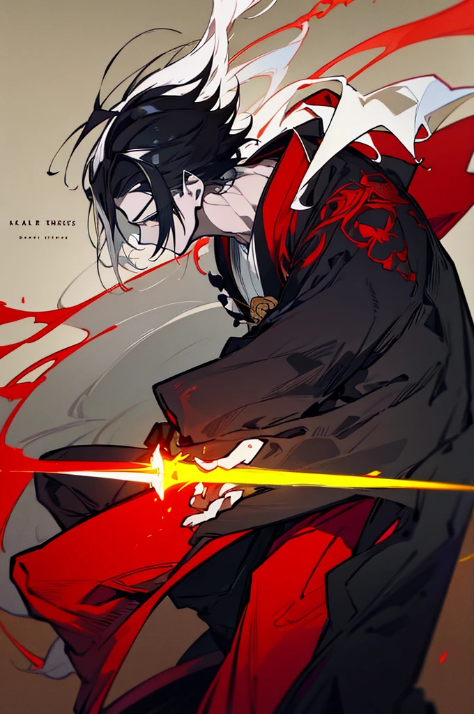 a close up of a person with a sword and a guy with a red dress, handsome guy in demon slayer art, best anime character design, detailed anime character art, anime character; full body art, anime character design a death god, character adoptable, handsome japanese demon boy, bloody + concept art, official character art, onmyoji detailed art, beautiful male god of death a close up of a person in a black dress with a gold belt, flowing white robes, black haired deity, genshin impact character, golden-black robes, picture of a male samurai and death god, d&d dark sun character art, official character art, holding a katana, holding a katana, holding a katana, holding a katana, holding a katana, bloody, bloody, bloody, bloody, red and golden effects, red and golden effects, red effects, golden effects, black and white hair, black and white hair, black and white hair, black and white hair, black and white hair, golden effects, golden effects