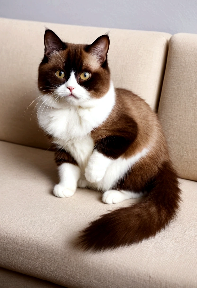 A munchkin cat lying on the sofa、Rin々A good appearance、