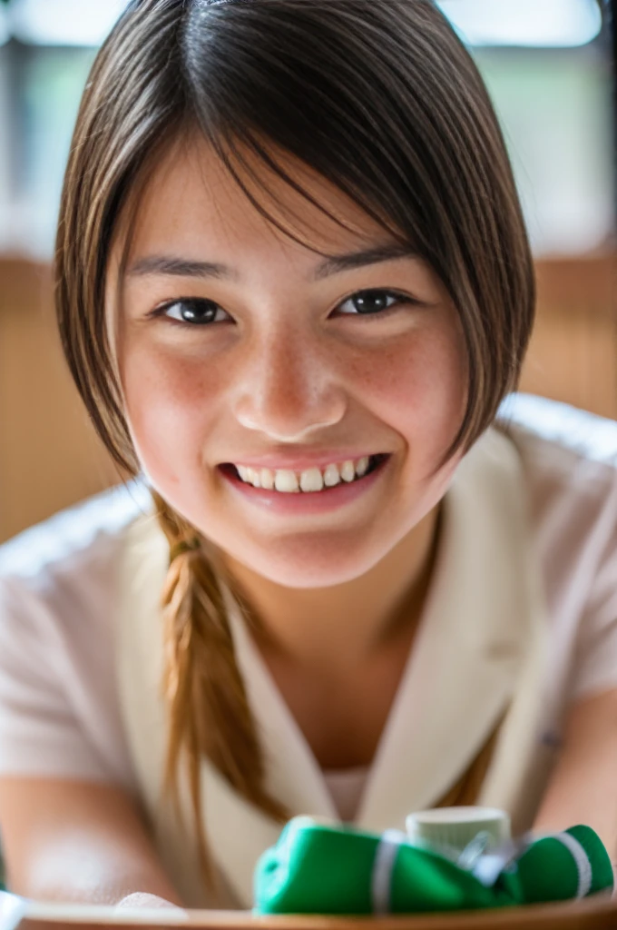 lens: 135mm f1.8, (Highest quality),(RAW Photos), (Tabletop:1.1), (Beautiful 12 year old Japanese girl), Cute face, (Deeply chiseled face:0.7), (freckles:0.4), (Completely naked), (In the classroom), (Close-up shot:1.2), (smile), (sunlight), (((Nsfw))), Rubbing your own,