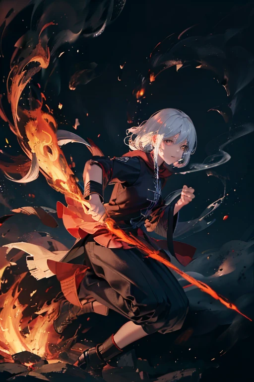 Niji Mode. Magical fire in the form and state of smoke, smoky flames, smoke made from fire, texture of smoke, colors of fire. After Effects, special effects, 3D animation. Arcane special effects, Demon Slayer style powers.