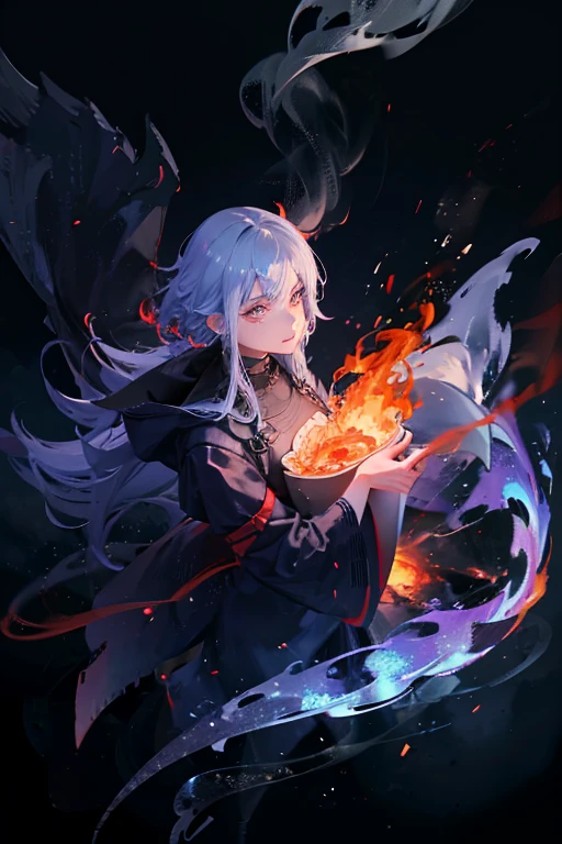 Niji Mode. Magical fire in the form and state of smoke, smoky flames, smoke made from fire, texture of smoke, colors of fire. After Effects, special effects, 3D animation. Arcane special effects, Demon Slayer style powers.