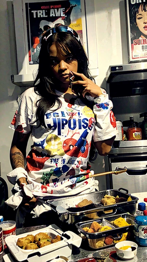 Black Woman eating pasta with big testy