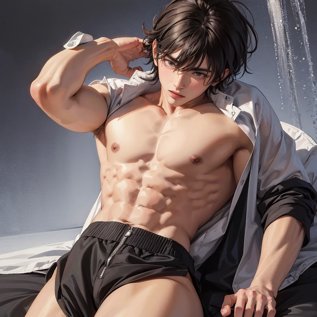 Hombre anime posando sin ropa sensual musculoso