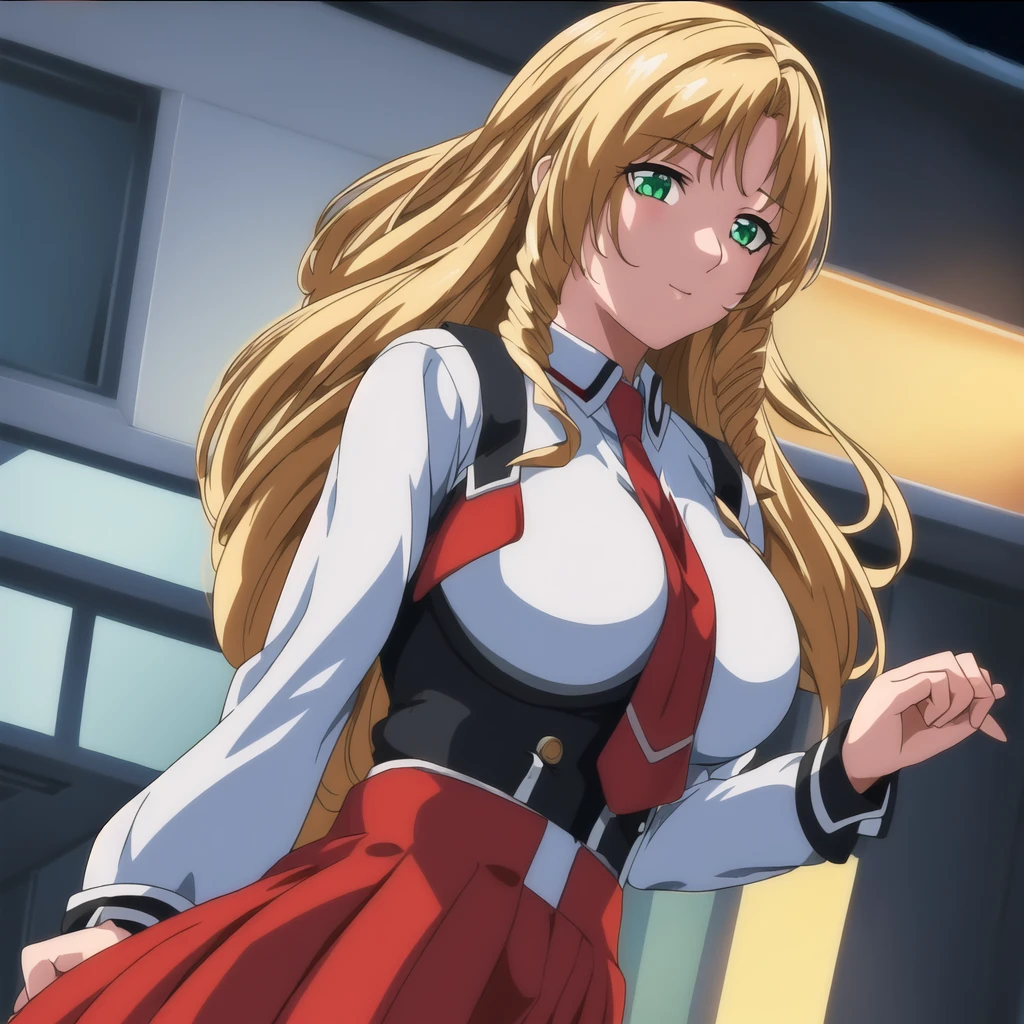 (Night:1.7), Japan, Tokyo, CityView, Before Window,
Standing at attention,(Upper_body:1.3),
White_shirt,long sleeves,Red pleated skirt, uniform,thighhighs,long sleeves,(belt:1.2),Red Tie,(Black_vest:1.3),
blonde hair,very long hair,Bangs,green eyes,Forehead,drill hair,
1 girl, 20yo,mature female,Beautiful Finger,Beautiful long legs,Beautiful body,Beautiful Nose,Beautiful character design, perfect eyes, perfect face,
looking at viewer,girl in the center of the image,
NSFW,official art,extremely detailed CG unity 8k wallpaper, perfect lighting,Colorful, Bright_Front_face_Lighting,
(masterpiece:1.0),(best_quality:1.0), ultra high res,4K,ultra-detailed,
photography, 8K, HDR, highres, absurdres:1.2, Kodak portra 400, film grain, blurry background, bokeh:1.2, lens flare, (vibrant_color:1.2)
(Beautiful,Large_Breasts:1.2), (beautiful_face:1.5),(narrow_waist),