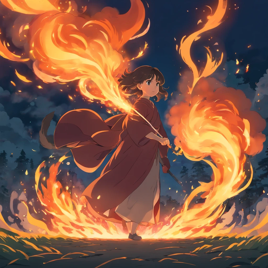 Niji Mode.  Magical fire in the form and state of smoke, smoky flames, smoke made from fire, texture of smoke, colors of fire.  After Effects, special effects, 3D animation.  Arcane special effects, Demon Slayer style powers.