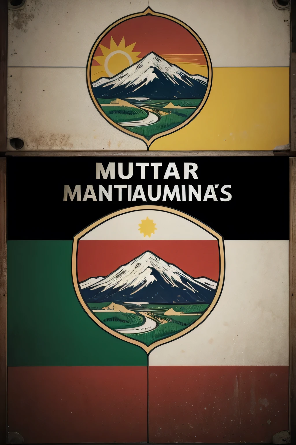 logotipo emblema pra bandeira estradeiro do leste com montanhas no fundo e ruas sinuosas e uma moto