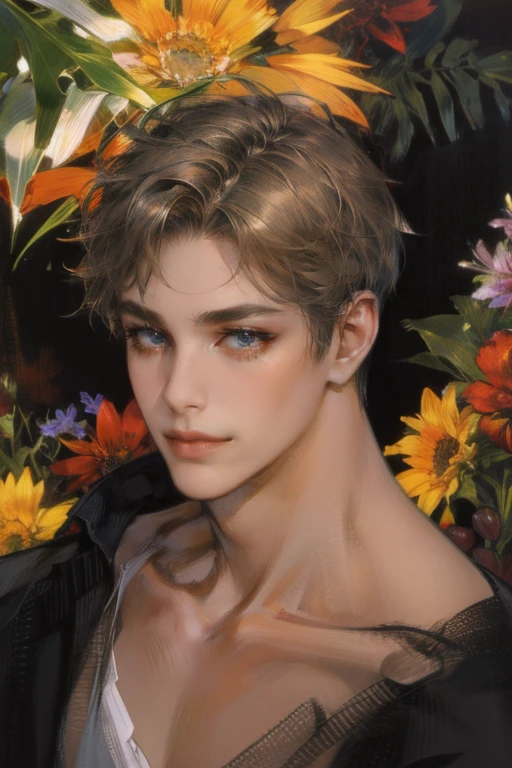 masterpiece, best quality, realistic, 1man, mature male, quiet and charming young man, 25 years old, close his eyes, serious look, extremely detailed face, ((dark grey eyes)), ((short-right-swept dark brown hair)), [thick eyebrows], detective, at the crime scene, cinematic lighting, looking at the audience, posture dynamics, smirk, holding the phone