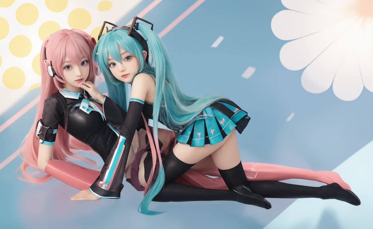 (mememe:1.3), long hair, blue hair, solo, head_rest,upper body,sitting,leg up, breasts, pink dressed with purple gloves, (wet dress:0.5), doggystyle position, distant distance, hdr light reflection, <lora:mymememe_78:0.7>