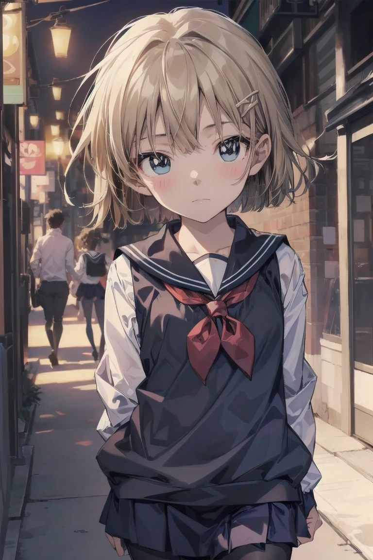 highest quality, anime moe art style,Best Anime 8K Kona-chan Wallpaper,Pixiv contest winners,perfect anatomy, (Please draw a girl walking sleepily to school.. ),break, 1 girl, (alone,,,7 years old:1.3),kindergartener student, short hair, amount, (hair above one eye:1.7),All limbs, full finger,flat, chest, big eyes,Precise black eyes, hair clip, (sailor suit:1.5),(school uniform:1.5) skirt,On the way to school. break,Super detailed,High resolution,super dense skin, professional lighting,8K eye details, (cute illustration:1.2),blonde，blonde hair，No expression，(hair over one eye:1.5)， sleeveless sailor uniform, hyper-pregnant ****