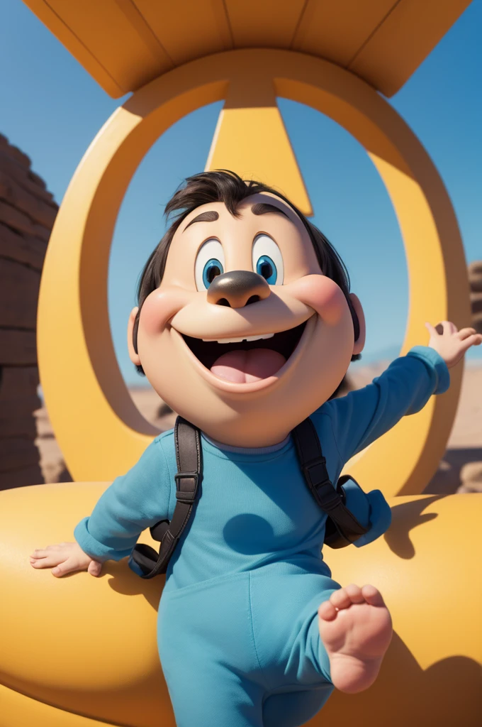 A in the shape of a Disney Pixar cartoon happily playing