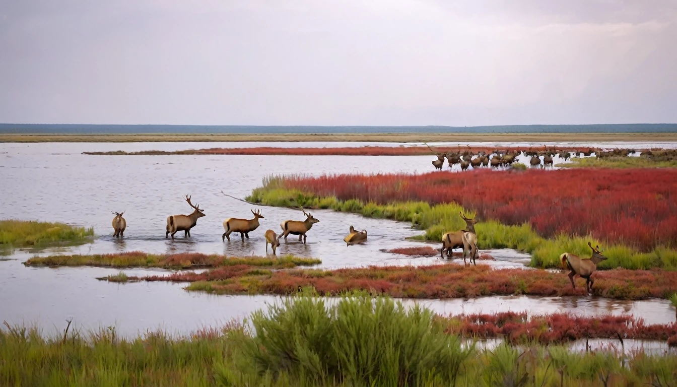Sunset,Golden,Swans flying in the sky,herd of Elk walking across a river in a swampy area, Nature documentary stills, Nature documentary stills, wild animals photo, swampes, swamp, wild animals, Elk, Colorful scene, wyoming, Award-winning color photos, Panoramic view, beautiful picture, author:Jurgen von Hondberg, wild animals photograph, Scenery、Colorful environment, Deer drinking water in the lakeherd of Elk walking across a river in a swampy area, Nature documentary stills, Nature documentary stills, wild animals photo, swampes, swamp, wild animals, Elk, Colorful scene, wyoming, Award-winning color photos, Panoramic view, beautiful picture, author:Jurgen von Hondberg, wild animals photograph, 、Colorful environment, Deer drinking water in the lake