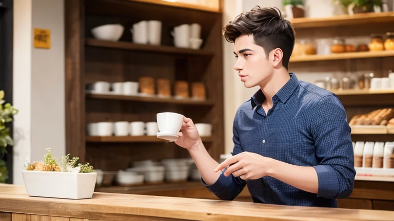 un joven vendedor de cafe 