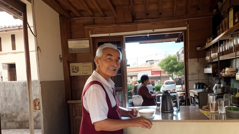 un anciano vendiendo cafe