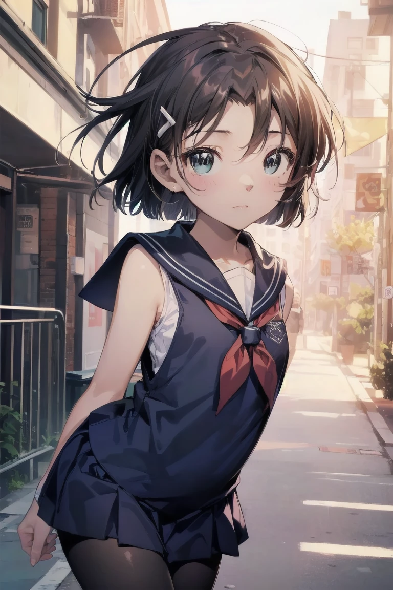 , highest quality, anime moe art style,Best Anime 8K Kona-chan Wallpaper,Pixiv contest winners,perfect anatomy, (Please draw a girl walking sleepily to school.. ),break, 1 girl, (alone,,,7 years old:1.3),kindergartener student, short hair, amount, (hair above one eye:1.7),All limbs, full finger,flat, chest, big eyes,Precise black eyes, hair clip, (sailor suit:1.5),(school uniform:1.5) skirt,On the way to school. break,Super detailed,High resolution,super dense skin, professional lighting,8K eye details, (cute illustration:1.2),blonde，blonde hair，No expression，(hair over one eye:1.5)， sleeveless sailor uniform, hyper-pregnant ****, big belly