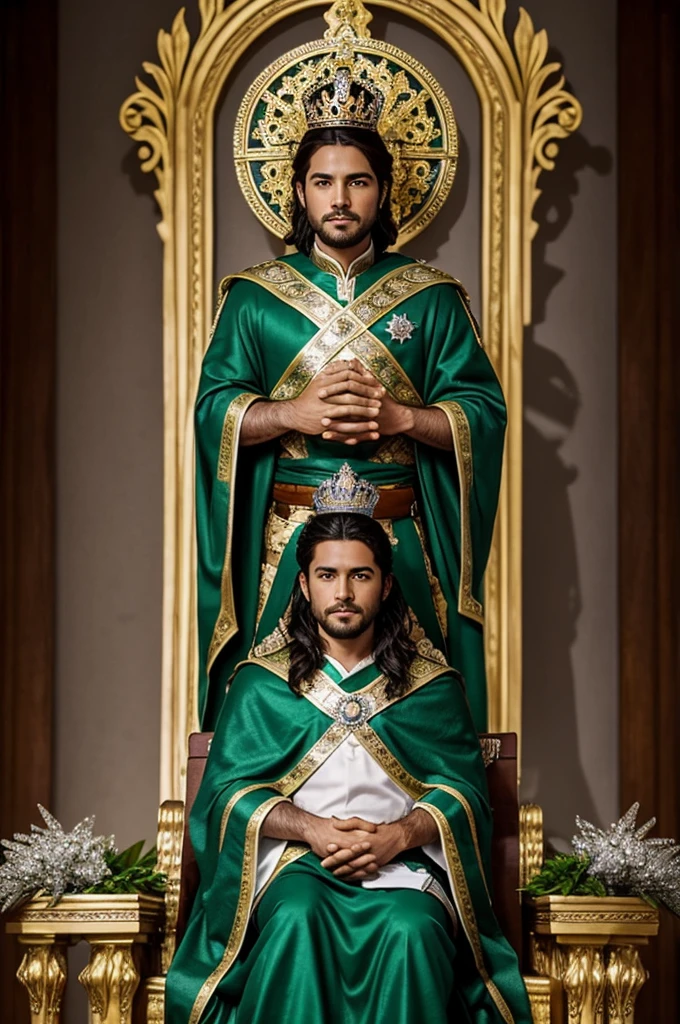 Crear imagen de Rey sentado en su trono con corona de diamante verde