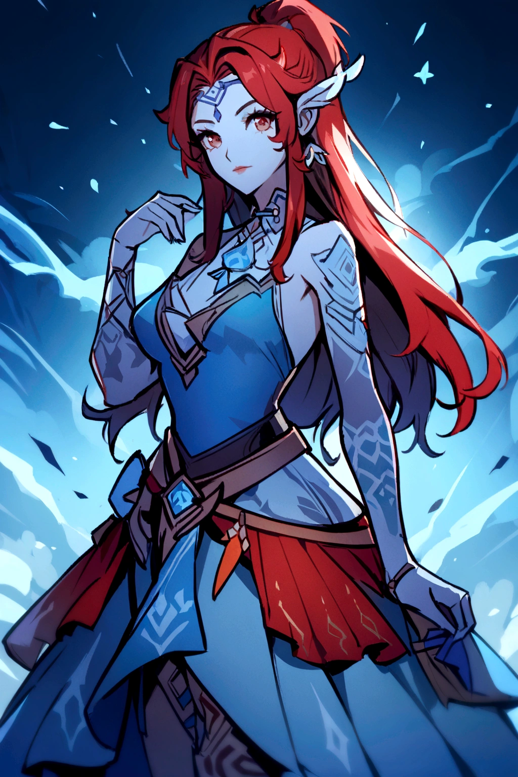 a close up of a cartoon of a woman with red hair, aloy, aloy from horizon: zero dawn, aloy from horizon zero dawn, keqing from genshin impact, samira from league of legends, cushart krenz key art feminine, rossdraws sakimimichan, digital anime illustration, highly detailed exquisite fanart, genshin