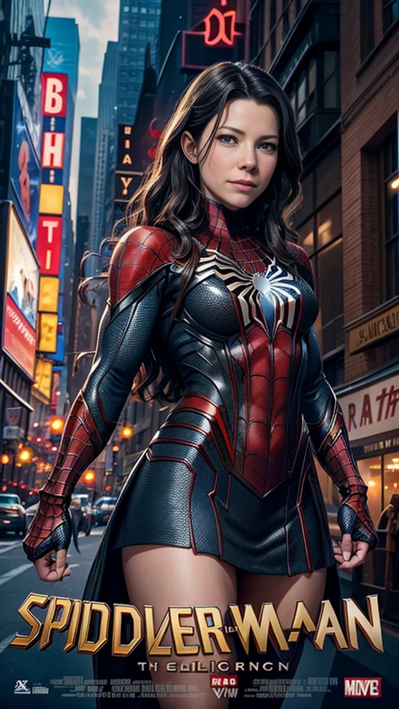 Evangeline Lilly、マーベルコミックの映画Poster、so beautiful、Movies about Spider-Man、sexy、whole body、Wearing a skirt、Premiere Date、Poster、belly buttonを突き出す、new york、She's wearing a ripped Spiderman suit、The suit is torn、Wearing a skirt、Red and black color scheme、dynamic、masterpiece、Highest quality、Super detailed、Very detailed、Delicate and beautiful shine、Ultra-high resolution、Cinematic、break、breakドロップ、(Torn clothes:1.5)、(Wet clothes:1.4)、Bare shoulders、Real Rain、Wet Hair、belly button、Exposed Skin、sexyな肩を披露
