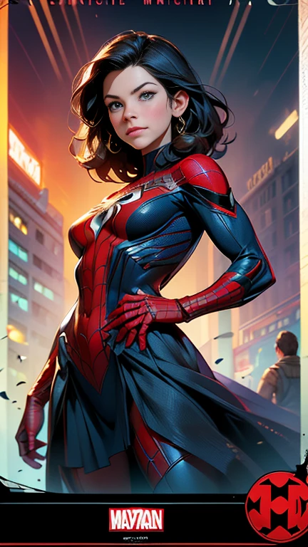 Evangeline Lilly、マーベルコミックの映画Poster、so beautiful、Movies about Spider-Man、sexy、whole body、Wearing a skirt、Premiere Date、Poster、belly buttonを突き出す、new york、She's wearing a ripped Spiderman suit、The suit is torn、Wearing a skirt、Red and black color scheme、dynamic、masterpiece、Highest quality、Super detailed、Very detailed、Delicate and beautiful shine、Ultra-high resolution、Cinematic、break、breakドロップ、(Torn clothes:1.5)、(Wet clothes:1.4)、Bare shoulders、Real Rain、Wet Hair、belly button、Exposed Skin、sexyな肩を披露