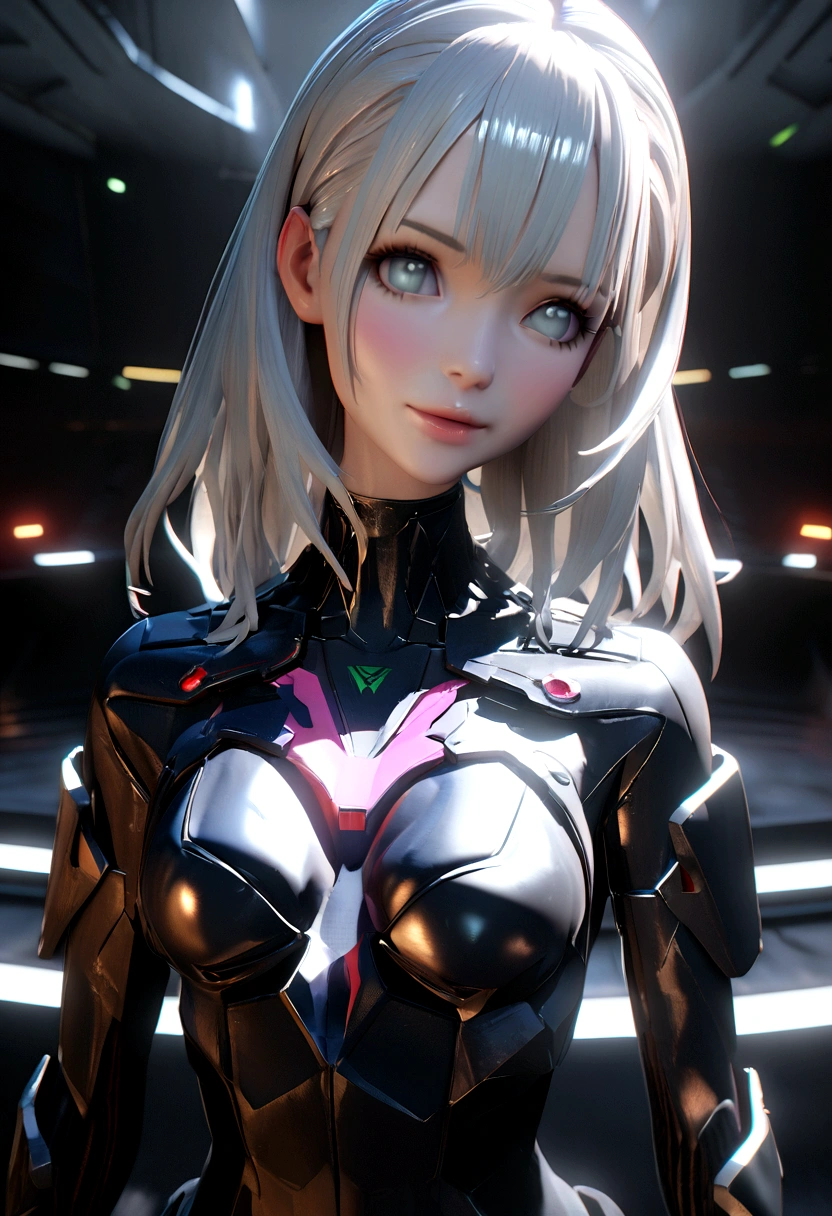 ((Best quality)), ((masterpiece)), (detail:1.4), 3D, Beautiful cyberpunk female character,Wearing black and white high-tech armor,chest,White hair,Loose hair,Slim body,Perfect proportion,Human Development Report(High Dynamic Range),Ray Tracing,NVIDIA RTX,Super Resolution,Unreal 5,Subsurface scattering、PBR Textures、Post-Processing、Anisotropic filtering、Depth of Field、Maximum clarity and sharpness、Multi-layered textures、Albedo and Specular Maps、Surface Shading、Accurately simulate the interaction of light and matter、Perfect proportion、Octane Rendering、Two-color light、Large aperture、Low ISO、White Balance、Rule of Thirds、8K raw data、