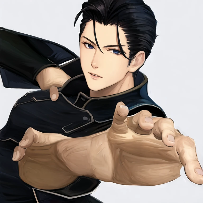 (masterpiece, best quality:1.2), 1man male, solo, (slicked back black hair:1.4)