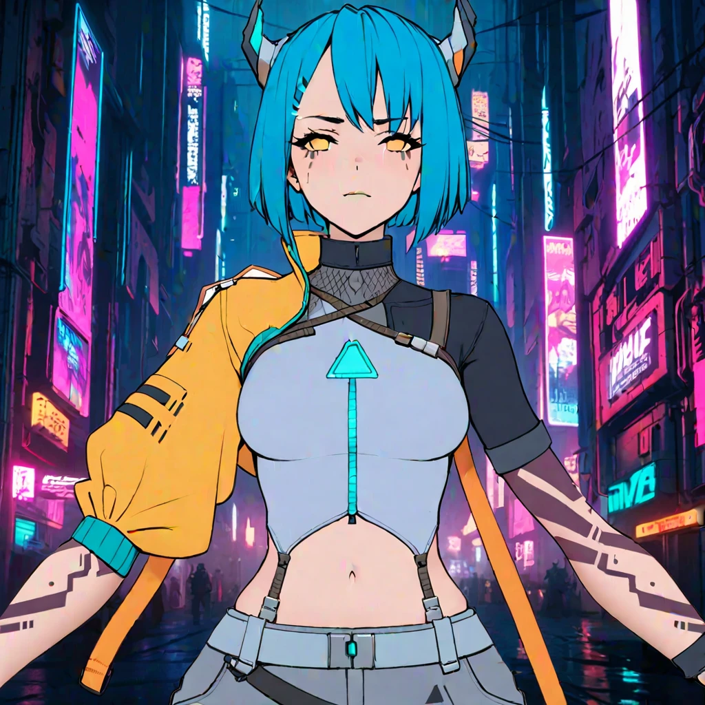 (masterpiece, best quality:1.2), 1girl, solo, Kaslin, cyberpunk girl, light blue hair
