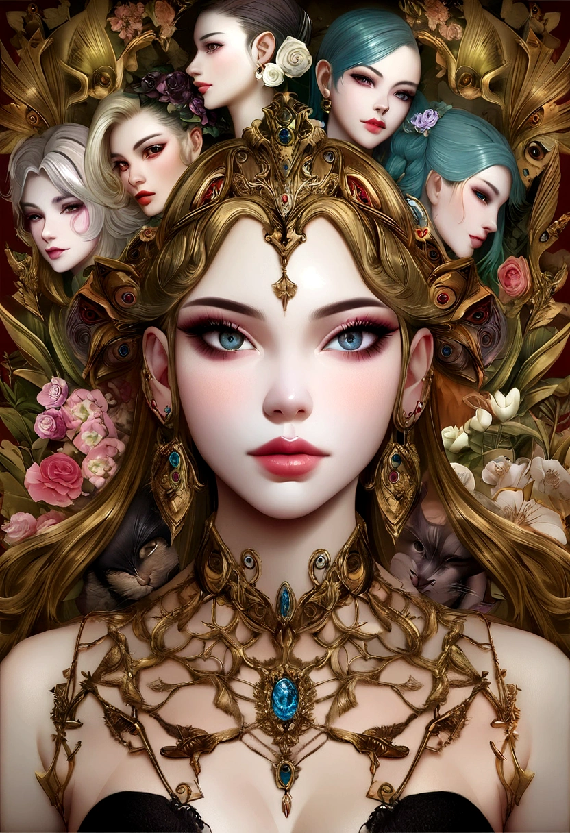 A closeup of a woman with a flowery head and a black dress, arte assombrosamente bela, natalie shau, bela arte digital, lindo arte digital, karol bak uhd, estilo de Karol Bak, linda arte digital linda, Natalie Shau Tom Bagshaw, bela arte digital, retrato surreal bonito, arte digital impressionante, Arte Surrealista Emocional