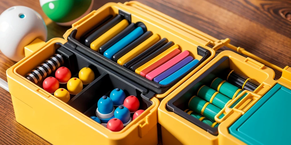 Crie uma imagem ilustrativa que represente o conceito de uma lista usando a analogia de uma caixa de brinquedos. A imagem deve conter os seguintes elementos:

Caixa de Brinquedos: Uma grande e colorida caixa de brinquedos, aberta e cheia de brinquedos variados (como carrinhos, bonecas, bolas, Robots, etc.).
Brinquedos Diversos: Brinquedos de diferentes tamanhos e formas organizados de forma que alguns estejam no topo, outros no meio e outros no fundo da caixa. Also show the ability to add a new toy in any position within the box.