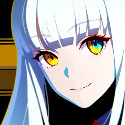 First place girl,beauty,White hair,Light blue eyes,Long straight hair,beauty,strangeness,unique,The right bangs,Loose hair,Yellow eyes,pupil,Smile,beauty,Poker face,avatar,Face the lens,high quality,Don’t overdo the composition,Masterpiece,Perfect composition,Fine carving,Extreme details,Light and shadow coordination(Correct facial features),(Beautifully carved face),Epic Works,8K,(Representative works),(High-quality),(Ultra-detailed),((illustration))