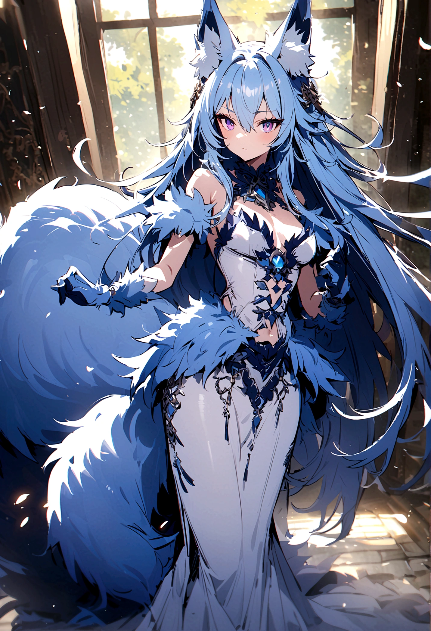 fox Light blue hair 　beast girl　indigo fur　fox beast girl