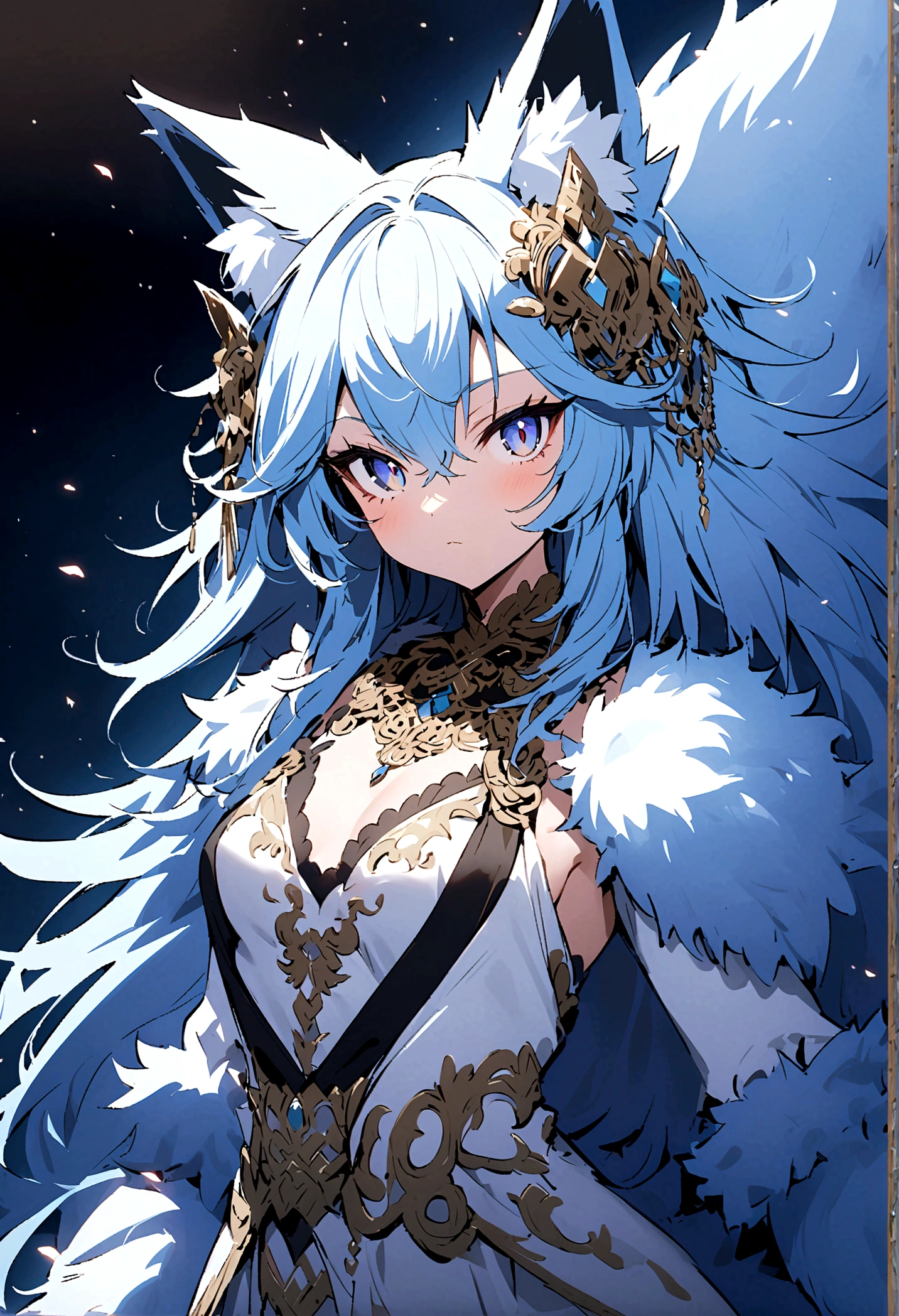fox Light blue hair 　beast girl　indigo fur　fox beast girl