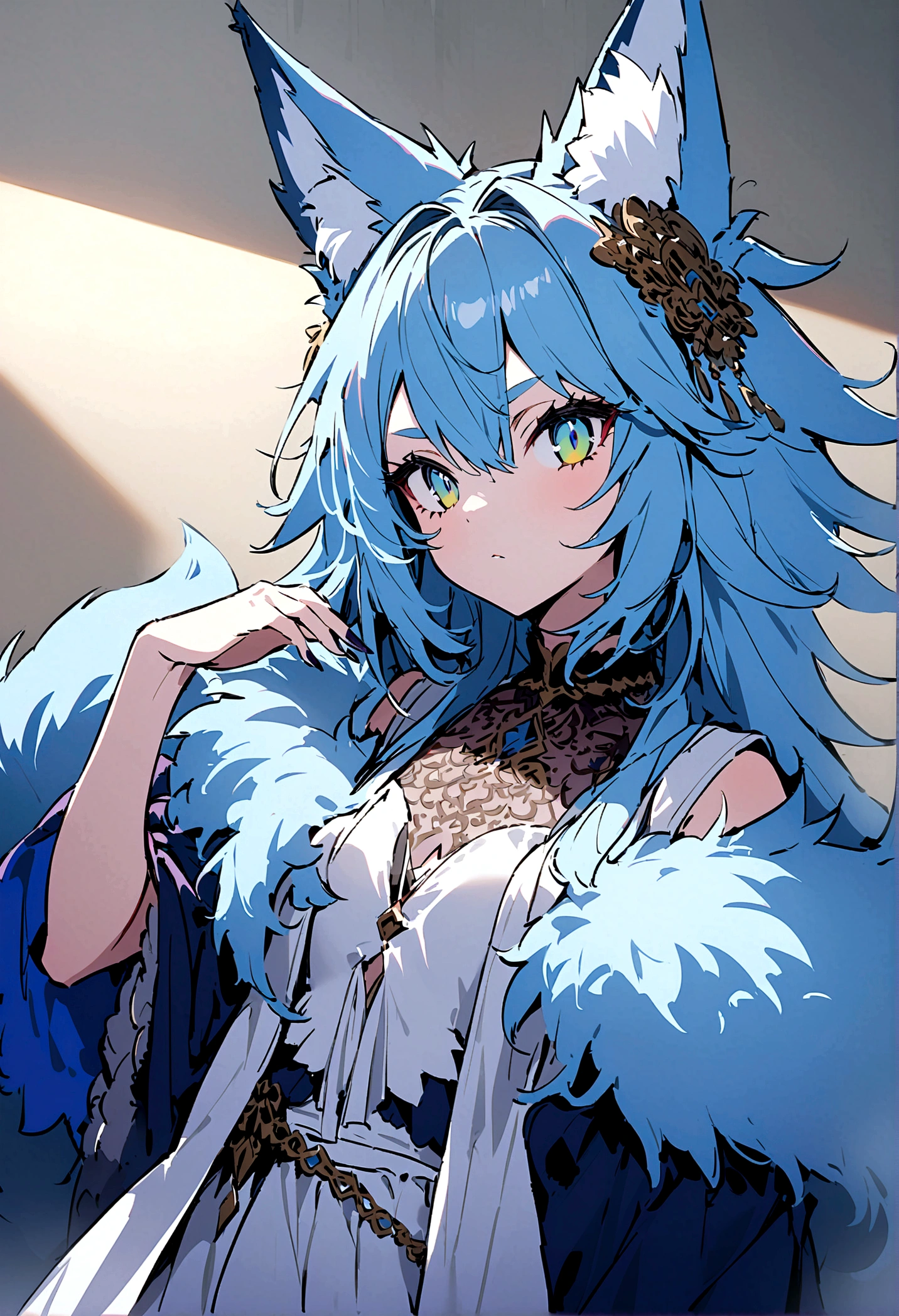 fox Light blue hair 　beast girl　indigo fur　fox beast girl