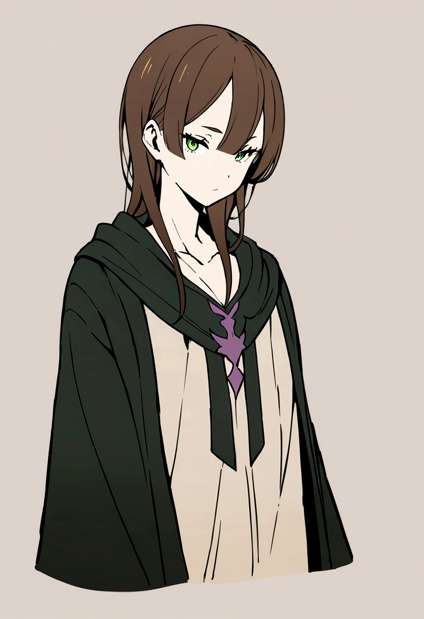 Masterpiece, High quality, High quality of art, best quality, best details, anime lineart, Re:Zero art style, 1boy, boy teenager, dark brown hair, Length of hair to the neck, dark brown green eyes color, Tall stature, black cultist robe