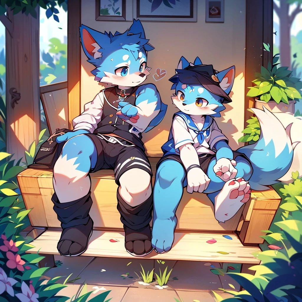 Blue fur, Canine, fox motif, boy, uniform,expensive，