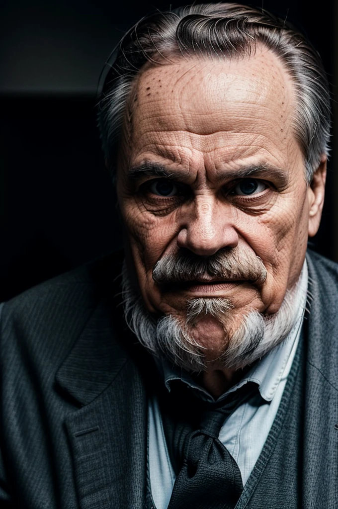 Create an image depicting Friedrich Nietzsche engaged in a deep and intense debate with an elderly man who symbolizes God. The setting should be realistic, capturing the essence of Nietzsche and his philosophical confrontation about morality.
