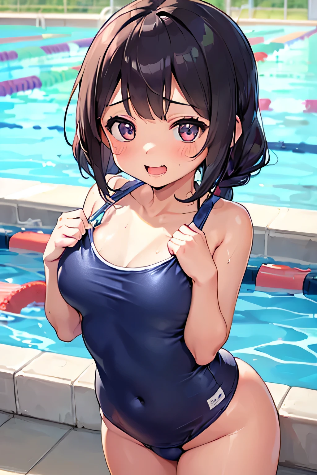 Highest quality、High resolution、Detailed Background、(Beautiful face in every detail:1.4)、Anatomically correct、(Detailed facial expressions)、(Detailed eyes:1.2)、age beauty、cute hair color、Braided Ponytail、Braided bob cut、Braided twin tails、Navy school swimsuit、(Huge breasts:1.2)、Perfect body line、Thick thighs、Please show me your whole body、
(Five beautiful girls in school swimsuits having fun in the school pool:1.5)、
A big smile、Laughing with your mouth open、My whole body is wet、My hair is wet too、A fun atmosphere、Embrace each other、Cute gestures、Accentuate your breasts、cute