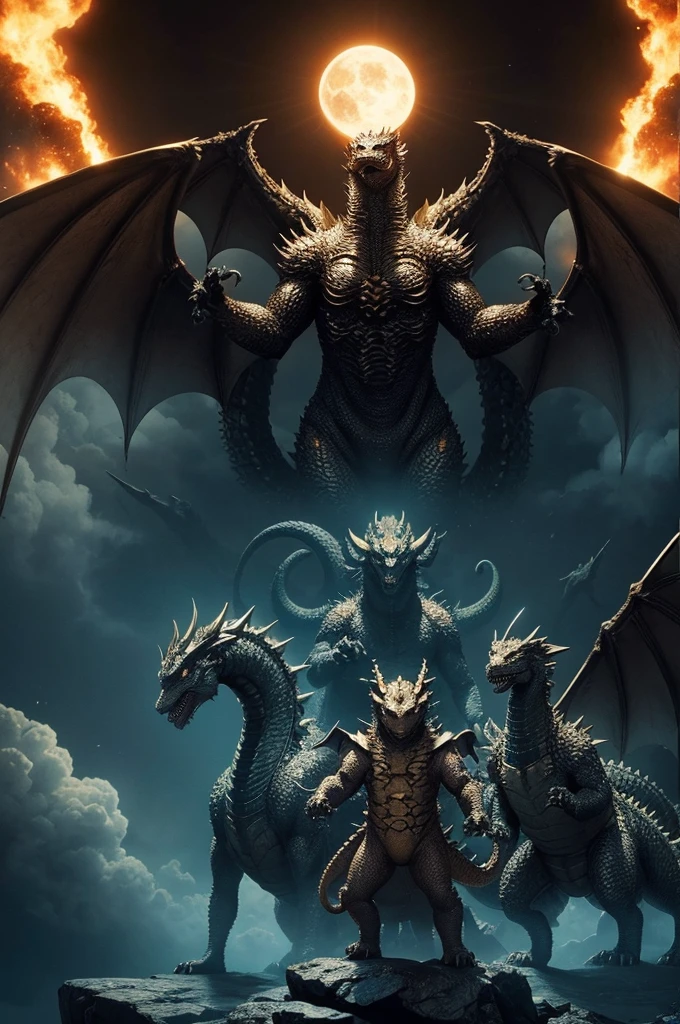 (Kaiju)ghidorah a dragon with three energy heads