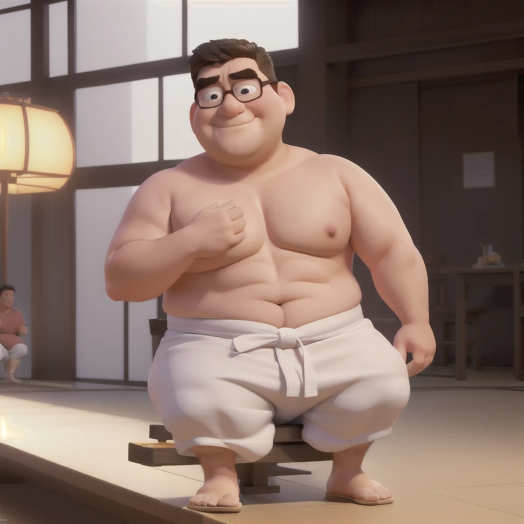 there is a man in white underwear sitting on a bench, Sumo wrestler, Japanese sumo, inspirado em Fujishima Takeji, inspired by Ryuzaburo Umehara, fujita goro!, Huell Babineaux, bbwchan, opal proportions, grosso, inspirado em Gusukuma Seiho, Chris Chan, Tipo de corpo de Peter Griffin