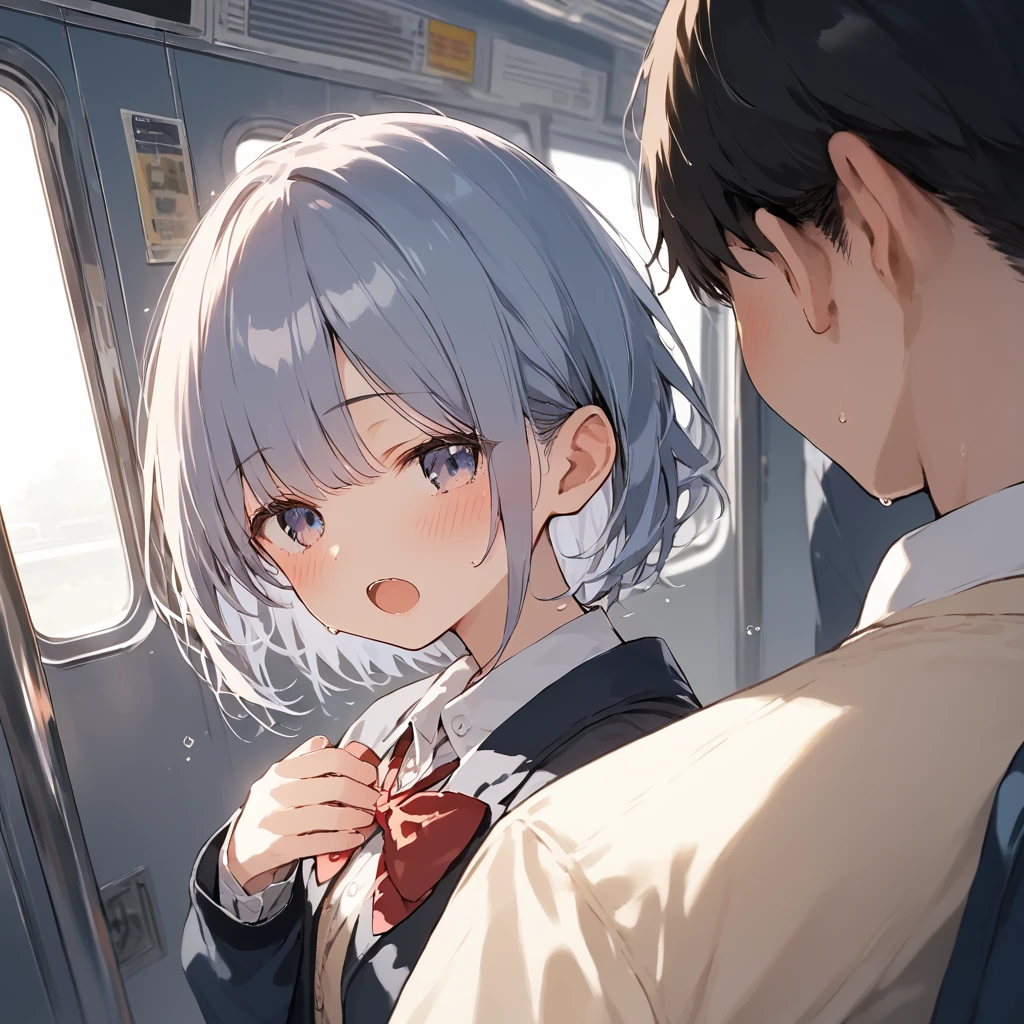 score_9, score_8_up, score_7_up, source_anime, best quality, masterpiece,ultra-detailed,official art, absurdres, highres, waifu2x, break,1boy, 1girl, school girl, short hair, sweat, blush, open mouth, (yawn:0.3), sleepily, molestation, night, train, break,(clear line illustration:1.2),very high resolution, very aesthetic, super detailed skin, Best cinematic lighting powered by famous artist, 8k,cute picture,beauty illustration,photoshop_(medium),,(Detailed Lighting),best anime 8k konachan wallpaper, pixiv contest winner,