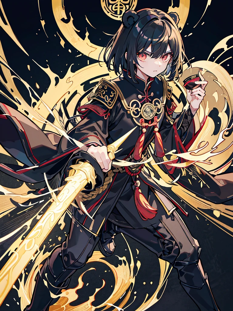 黑Bear精,Bear,Apparition,Bowl iron helmet wax light,Black gold armor shines brilliantly。Black silk robe with windproof sleeves,Black green silk ribbon with long tassel。Holding a black tasseled spear,A pair of black leather boots。The golden eyes are like lightning,It is the Black Wind King in the Mountain。